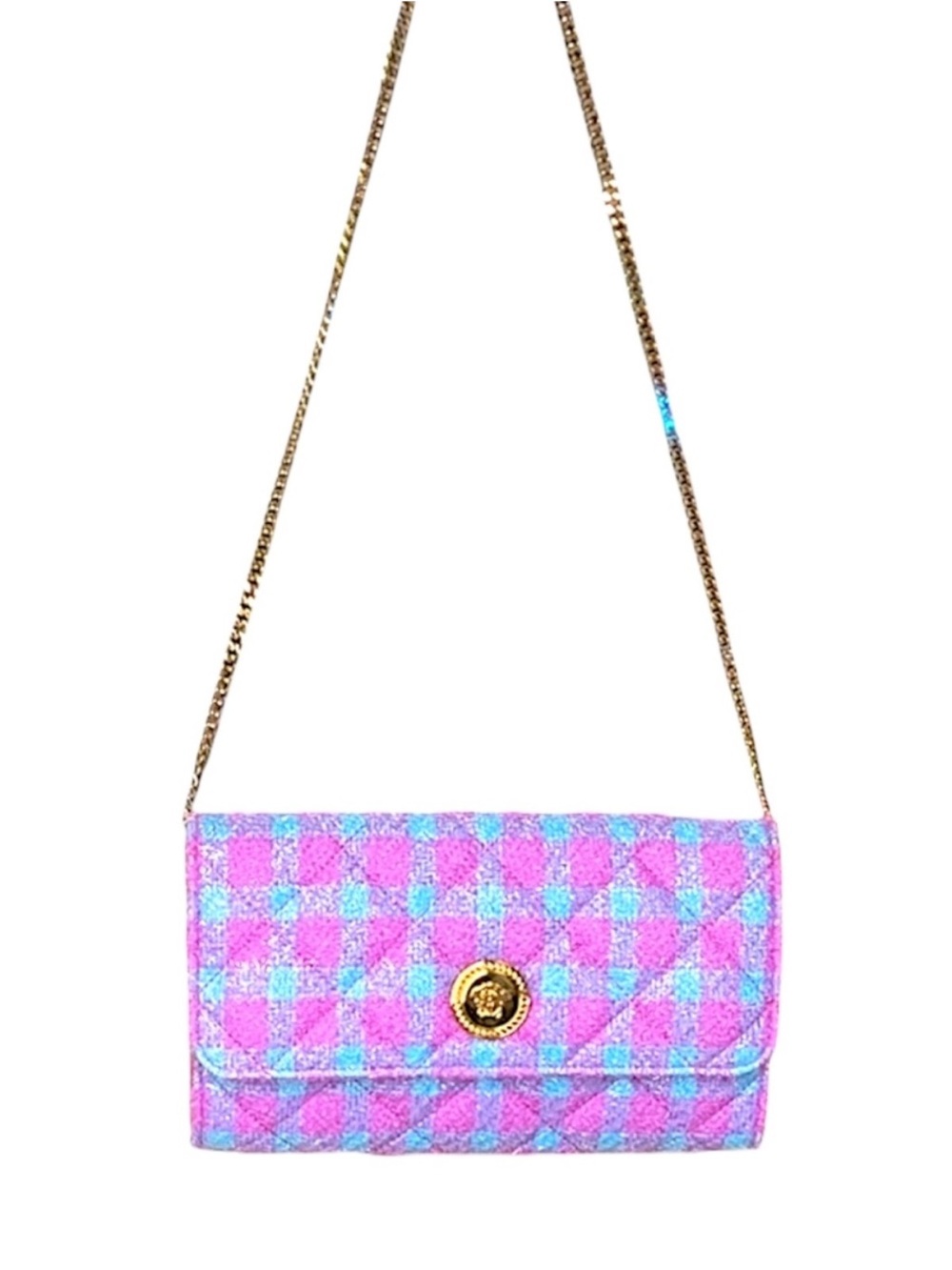 Versace Pink and Turquoise Quilted Chain Crossbody Bag